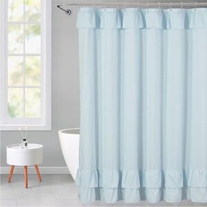 Elegant Light Blue Ruffled Shower Curtain